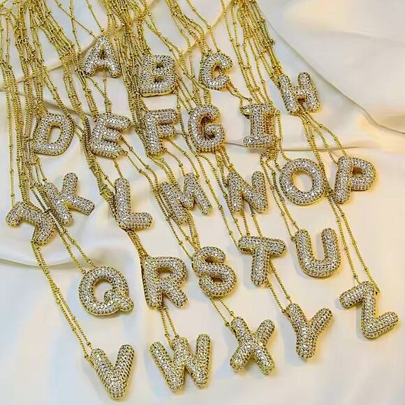 18K Gold Bubble Balloon Initial Necklace-Gold - Picture 5 of 7